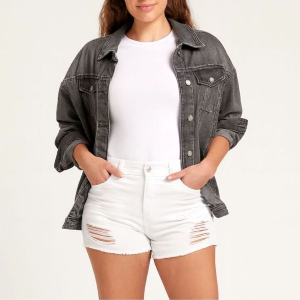 Torrid White Jean Denim Shorts with Distressed Details Stretchy